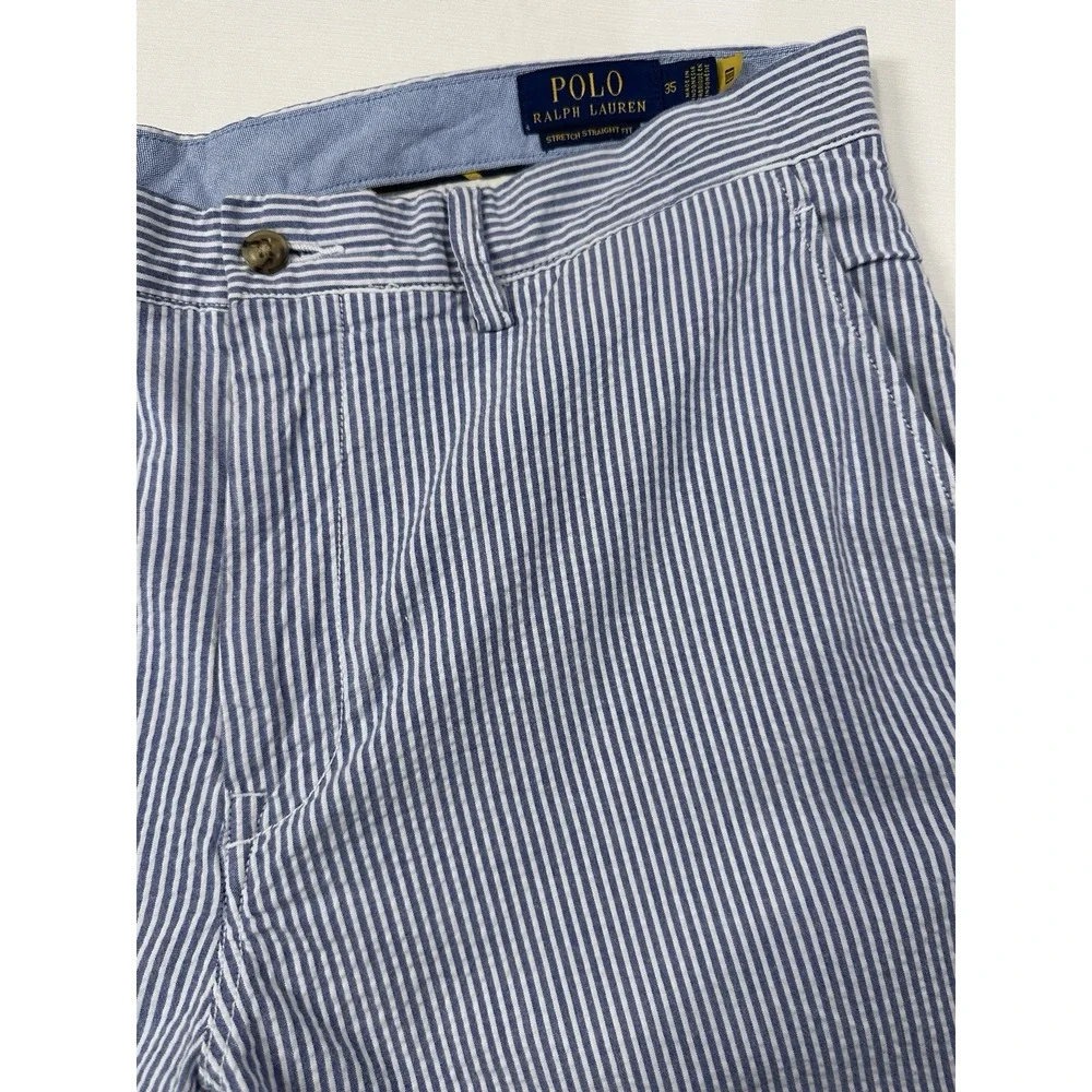 Polo Ralph Lauren Men's Shorts Sz‎ 35 Stretch Straight Fit Seersucker Blue/White